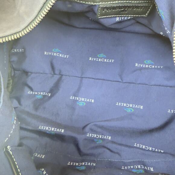 F.H. Wadsworth NYC Blue Matron Fabric Black Leather Trim Zip Duffle Bag Size L - Picture 8 of 10